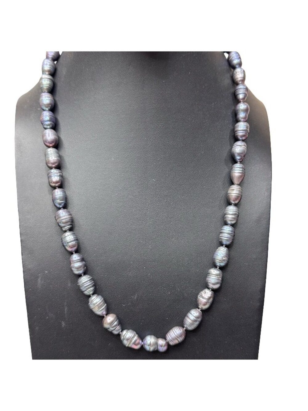 Vtg Natural Blue Baroque Freshwater Pearl Necklace Gold-Plated Filigree Clasp 29